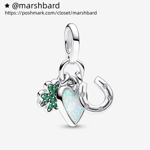 Pandora Four Leaf Clover, Heart and Horseshoe Triple Dangle Charm - Picture 1 of 5